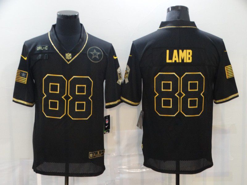 Men Dallas cowboys 88 Lamb Black Retro Gold Lettering 2020 Nike NFL Jersey